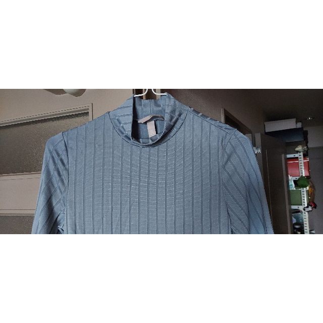 H&M(エイチアンドエム)のH＆M ハイネック半袖カットソー　ライトブルーグレー　美品　 レディースのトップス(カットソー(半袖/袖なし))の商品写真