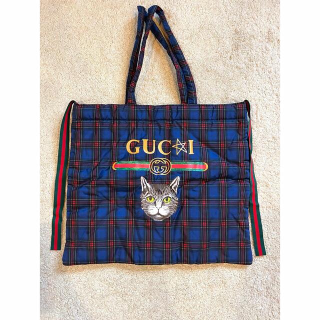 かなりレア　チェックトートバッグ　レッスンバッグ　グッチ　猫　gucci レディースのバッグ(トートバッグ)の商品写真