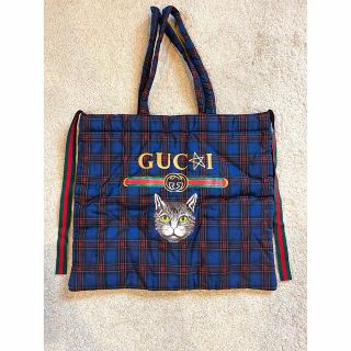 かなりレア　チェックトートバッグ　レッスンバッグ　グッチ　猫　gucci(トートバッグ)