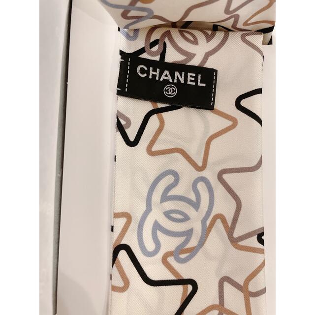 CHANEL シャネル シルク ツイリー 細スカーフ 星 白 スター ヘアバンド