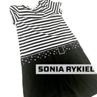 ソニアリキエル(SONIA RYKIEL)のソニアリキエル　ボーダー　チュニック　ビジュー  ワンピース　切り替え(ひざ丈ワンピース)