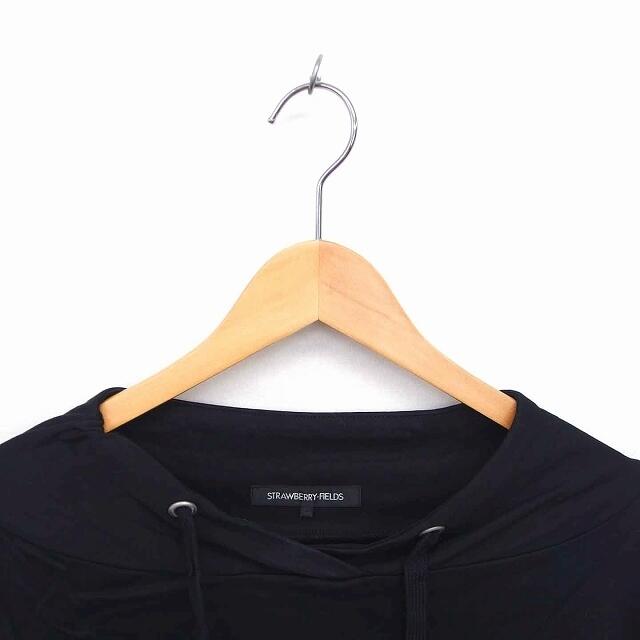 STRAWBERRY-FIELDS(ストロベリーフィールズ)のストロベリーフィールズ カットソー Tシャツ Vネック リブ 半袖 黒 レディースのトップス(カットソー(半袖/袖なし))の商品写真