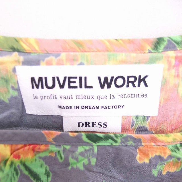 MUVEIL WORK(ミュベールワーク)のミュベールワーク ワンピース ドレス ひざ丈 花柄 半袖 36 グレーブルー レディースのワンピース(ひざ丈ワンピース)の商品写真