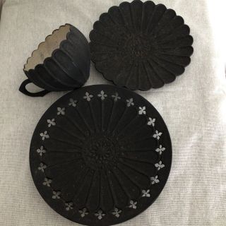 安価 伊藤剛俊 銀彩黒 コーヒーカップとお皿3点set グラス+カップ