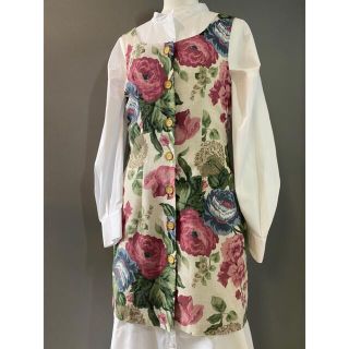 古着 ビンテージ 80s USA 花柄 総柄 リネン ワンピース 美品の通販 by