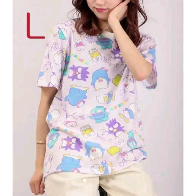 サンリオ(サンリオ)のSANRIO はぴだんぶい 総柄プリント半袖Tシャツ Lサイズ レディースのトップス(Tシャツ(半袖/袖なし))の商品写真