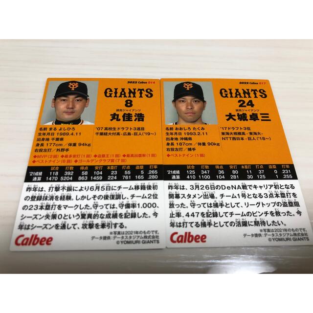 読売ジャイアンツ(ヨミウリジャイアンツ)のプロ野球チップス2022 エンタメ/ホビーのタレントグッズ(スポーツ選手)の商品写真