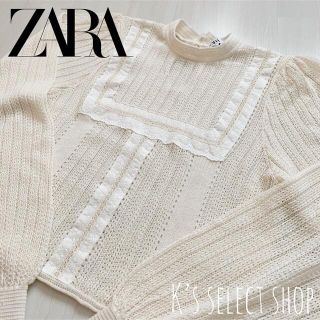 ザラ(ZARA)の＊美品＊【ZARA】レーストップス レトロ パフスリーブ M(カットソー(長袖/七分))