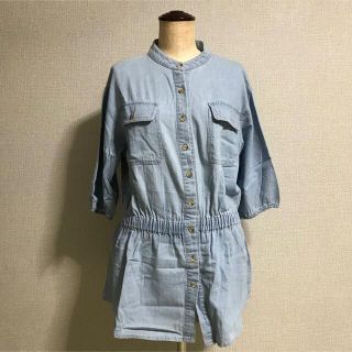 アフリカタロウ(AFRICATARO)の美品 アフリカタロウ デニムシャツ デニム チュニック ワンピース ノーカラー(シャツ/ブラウス(長袖/七分))