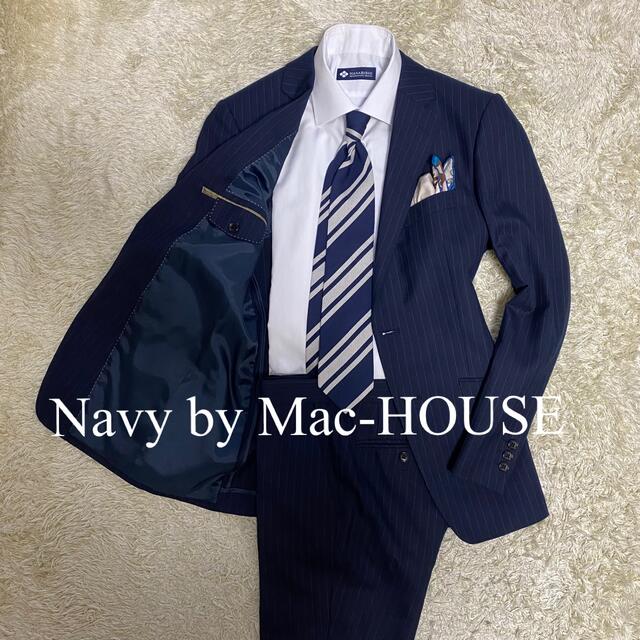 THE SUIT COMPANY(スーツカンパニー)のNavy Mac-House セットアップ　M〜L相当　スーツ　紺　ストライプ メンズのスーツ(セットアップ)の商品写真