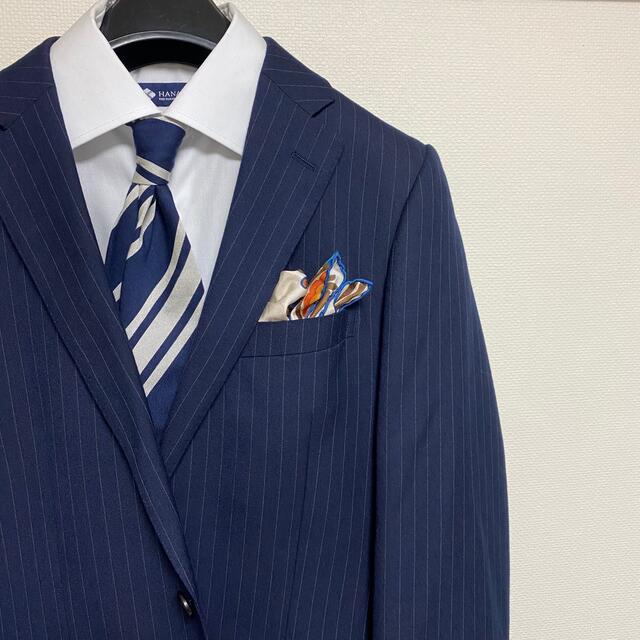 THE SUIT COMPANY(スーツカンパニー)のNavy Mac-House セットアップ　M〜L相当　スーツ　紺　ストライプ メンズのスーツ(セットアップ)の商品写真