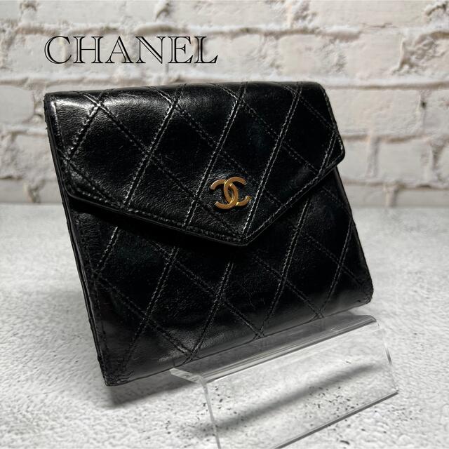 CHANEL シャネル ビコローレ マトラッセ 二つ折り財布 ブラック 黒 elc