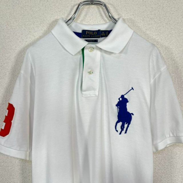 ポロラルフローレン　半袖　ポロシャツ　刺繍ロゴ　ビックポニー　白　ホワイト　L