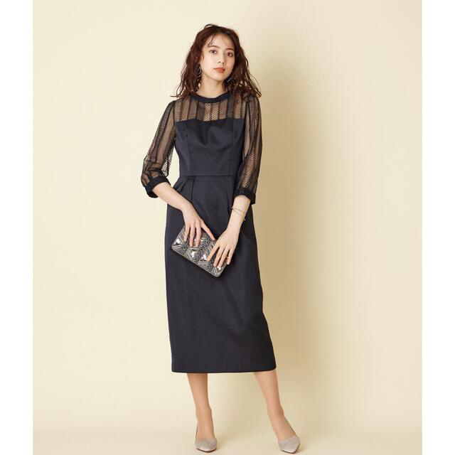 aimer エメ スタンドカラー ストライプレースコクーンパーティードレス