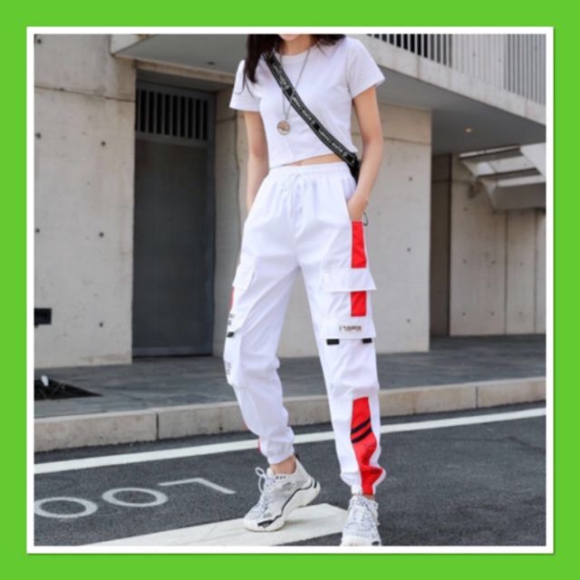 カーゴパンツ ジョガーパンツ ラインパンツ 男女 テーパード ボトムス 白黄 L