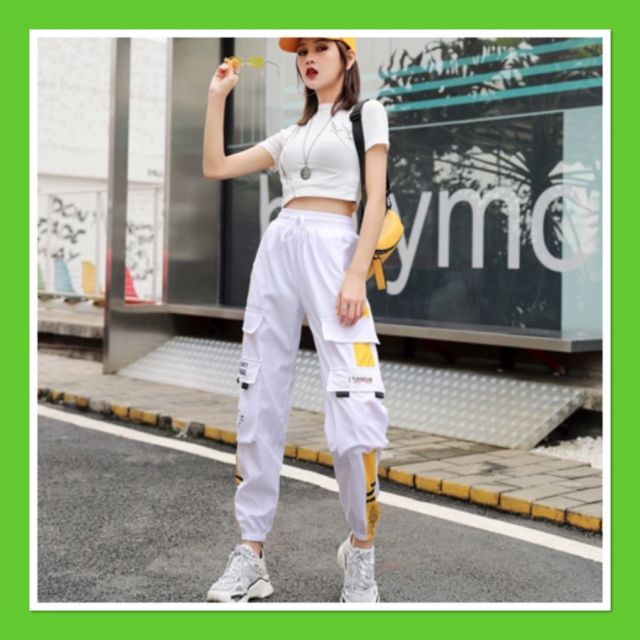 カーゴパンツ ジョガーパンツ ラインパンツ M 男女 白黄 ボトムス テーパード
