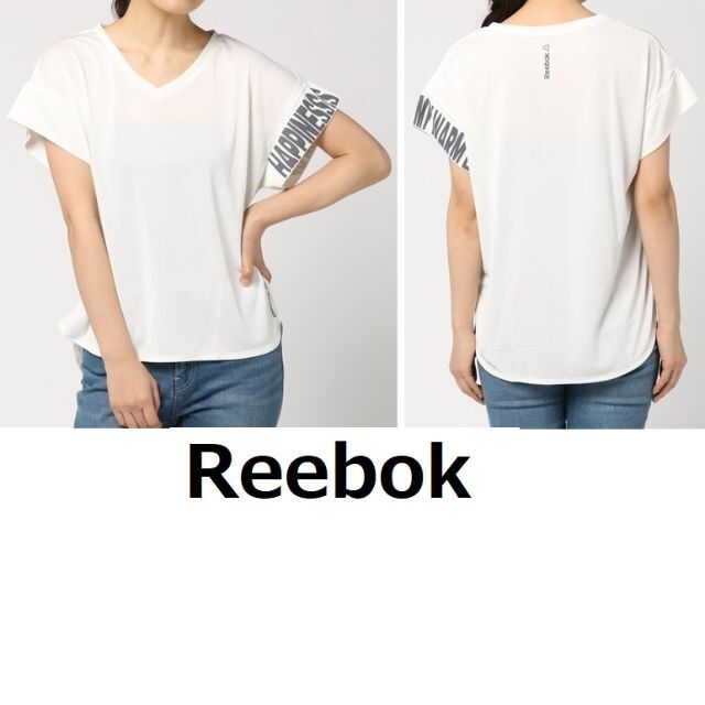 Reebok(リーボック)のリーボック★L 白★吸汗速乾★半袖Tシャツ カットソー エコピュア ラウンドヘム レディースのトップス(Tシャツ(半袖/袖なし))の商品写真