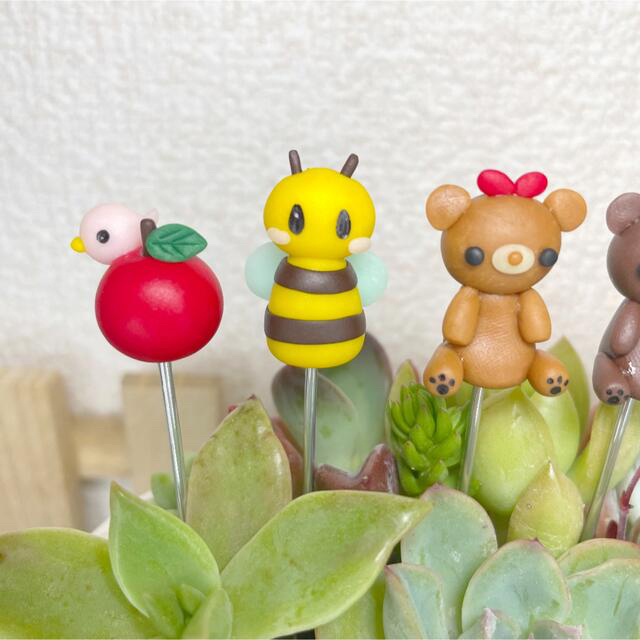 ハンドメイド ガーデンピック お座りクマちゃんアソートピック 多肉