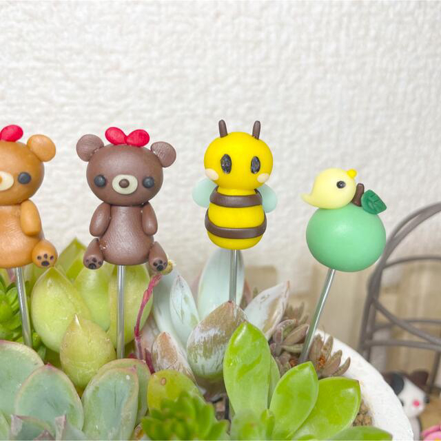 ハンドメイド ガーデンピック お座りクマちゃんアソートピック 多肉