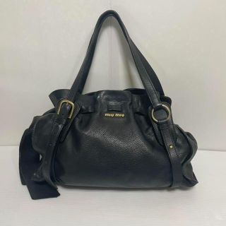 MIU MIU ミュウミュウ レザー トートバッグ サイドリボン ハンド ろご