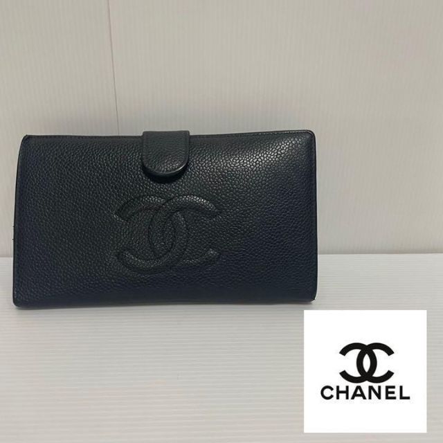 105幅CHANEL シャネル 長財布　キャビアスキン　ココマーク　シュリンク　がまくち