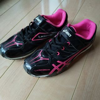 アシックス(asics)のアシックス レーザービーム ２３cm  黒、ピンク(スニーカー)