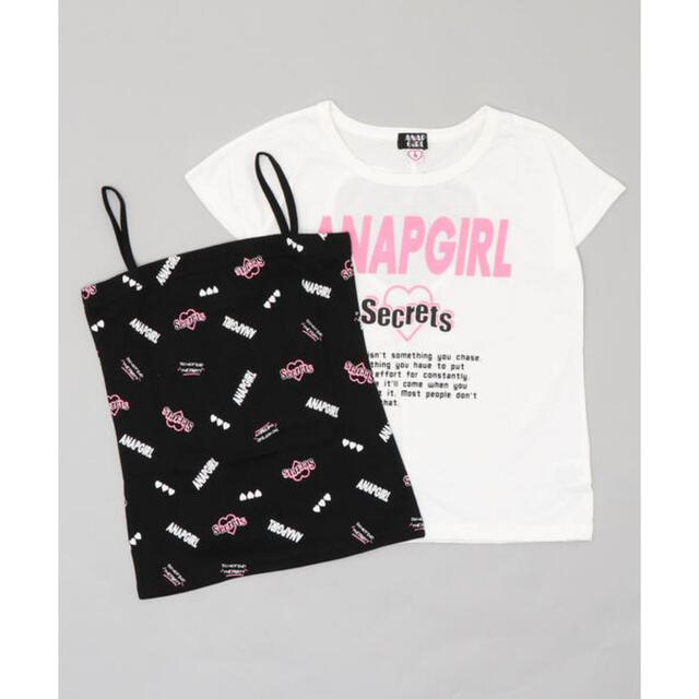 ANAP GiRL(アナップガール)のANAP GiRL ハートアキTOPS×ロゴキャミSET キッズ/ベビー/マタニティのキッズ服女の子用(90cm~)(Tシャツ/カットソー)の商品写真