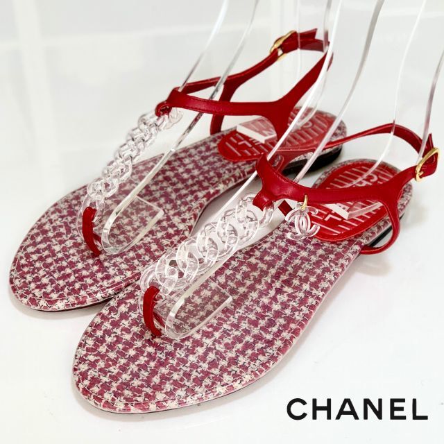 CHANEL(シャネル)の3092 美品 シャネル チェーン クリア トングサンダル 赤 レディースの靴/シューズ(サンダル)の商品写真