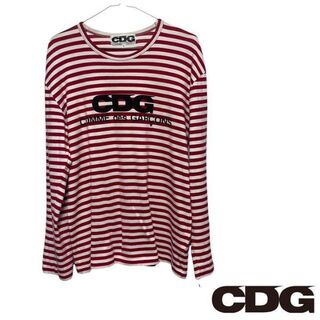 CDG コムデギャルソン　カットソー　ロンT ロゴ　ボーダー　レッド　XL(Tシャツ/カットソー(七分/長袖))