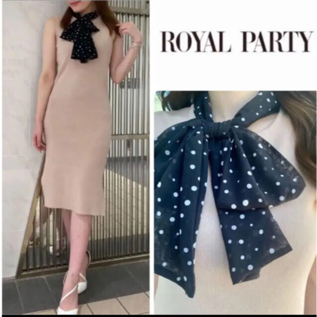 ROYAL PARTY(ロイヤルパーティー)の新品タグ付❤️ ロイヤルパーティー ドットリボン付タイトワンピース レディースのワンピース(ひざ丈ワンピース)の商品写真