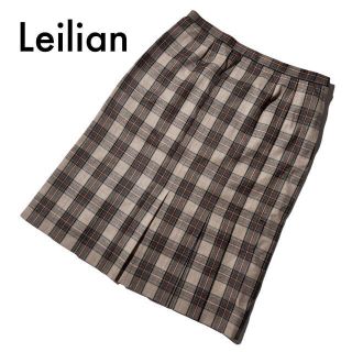 レリアン(leilian)の美品レリアン 13+ 膝丈タイトスカート チェック総柄プリントウール 大きいLL(ひざ丈スカート)