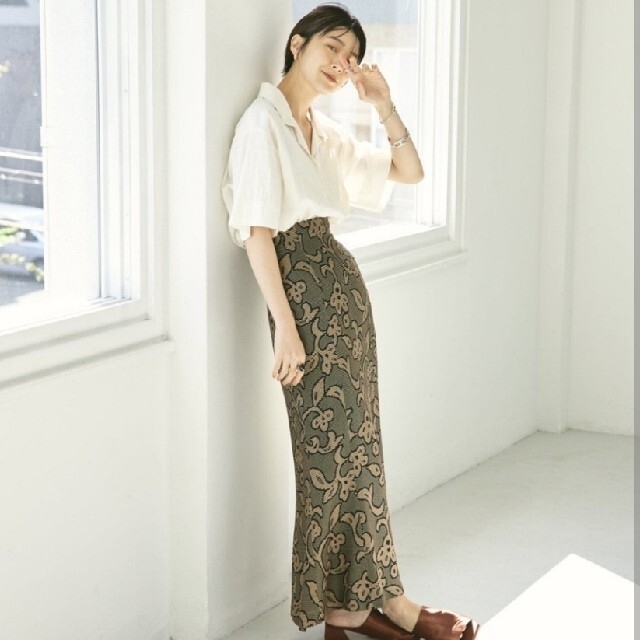 todayful 新品未使用 Jacquard Leaf Pencilskirt