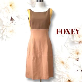 フォクシー(FOXEY)のフォクシーコットン混ノースリーブワンピース、サイズ40、L、11号。FOXEY(ひざ丈ワンピース)