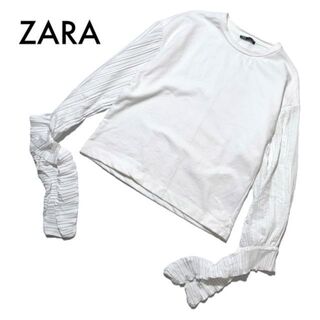 ザラ(ZARA)のザラ 異素材MIXブラウス シャツ 白 オーバーサイズスウェット L 古着個性的(シャツ/ブラウス(長袖/七分))