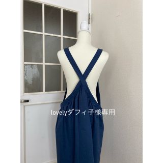 handmade♡クロスエプロンワンピース♡ハーフリネン♡ダークブルー(その他)