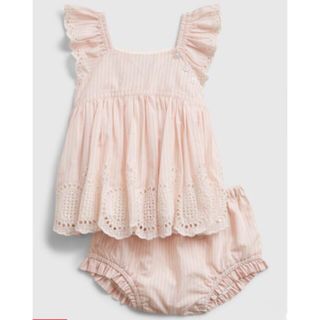 ベビーギャップ(babyGAP)のベビーギャップ♡アイレットワンピースセット　ピンク　ストライプ　スカラップレース(ワンピース)