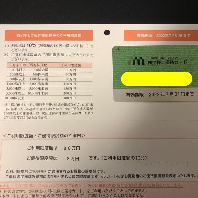 三越伊勢丹 株主優待カード（利用限度額80万円）