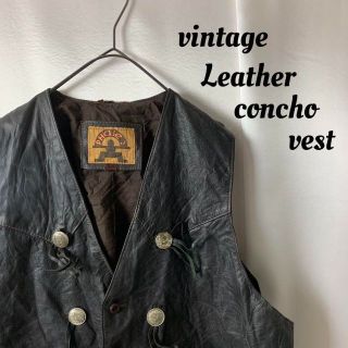 雰囲気◎ 70s80s vintage レザーコンチョベスト 古着 ヴィンテージ(ベスト)