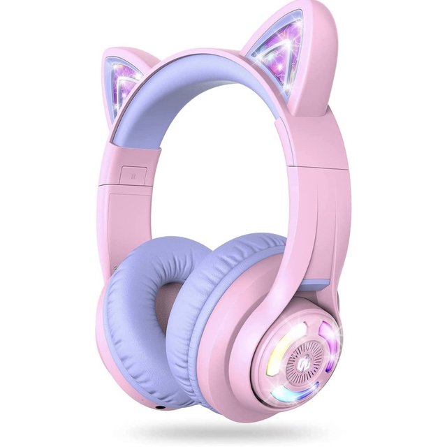 子供用ヘッドホン Bluetoothヘッドフォン 猫耳LEDライトアップ ピンク