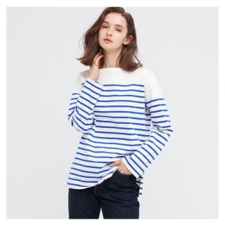 ユニクロ(UNIQLO)のユニクロ　ボーダーオーバーサイズT（長袖）BLUE(Tシャツ(長袖/七分))