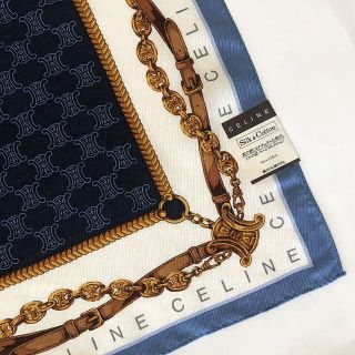 セリーヌ(celine)の新品セリーヌ★大人気マカダム柄シルク混ミニスカーフ大判ハンカチ膝掛け58×58㎝(バンダナ/スカーフ)