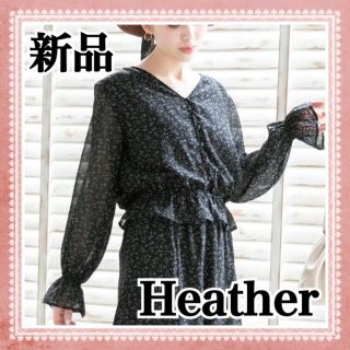 ヘザー(heather)の新品 Heather ブラウス シャツ 長袖 ブランド 韓国 秋冬 白黒 花柄(シャツ/ブラウス(長袖/七分))