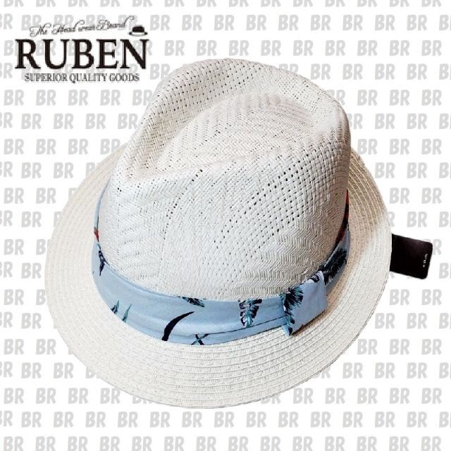 Ruben(ルーベン)の新品　RUBEN　ボタニカル帯ペーパー中折　ヤング帽子　ホワイト　58.5cm メンズの帽子(ハット)の商品写真