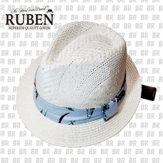 ルーベン(Ruben)の新品　RUBEN　ボタニカル帯ペーパー中折　ヤング帽子　ホワイト　58.5cm(ハット)