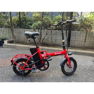 フル電動自転車　リチウムイオンバッテリー　折りたたみ　レッド　赤　美品(自転車本体)