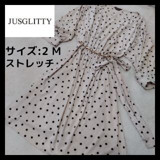 ジャスグリッティー(JUSGLITTY)の【JUSGLITTY】ゴールドチェーンストレッチドットワンピース昭和レトロ(ひざ丈ワンピース)