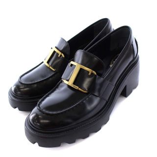 トッズ(TOD'S)のトッズ ローファー チャンキーヒール 厚底 レザー 37 23.0cm 黒(ローファー/革靴)