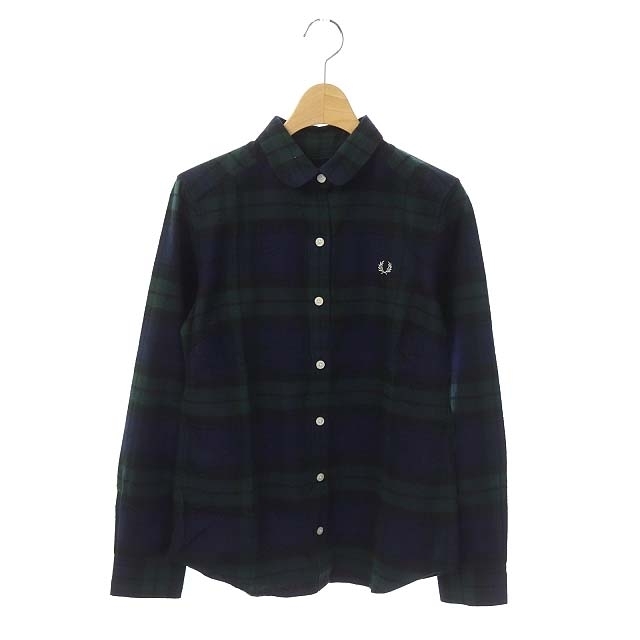 FRED PERRY(フレッドペリー)のフレッドペリー ブラウス シャツ 長袖 チェック コットン 10 緑 紺 レディースのトップス(シャツ/ブラウス(長袖/七分))の商品写真