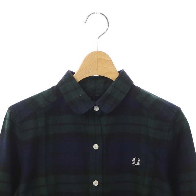 FRED PERRY(フレッドペリー)のフレッドペリー ブラウス シャツ 長袖 チェック コットン 10 緑 紺 レディースのトップス(シャツ/ブラウス(長袖/七分))の商品写真