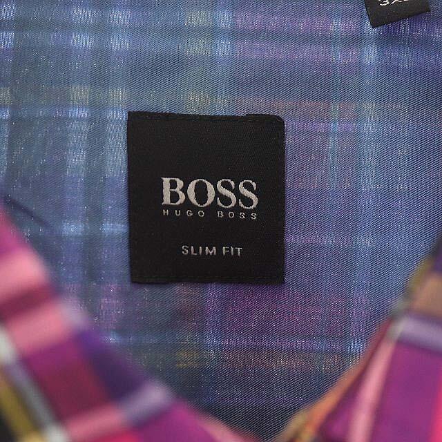 HUGO BOSS(ヒューゴボス)のヒューゴボス HUGO BOSS シャツ チェック 長袖 3XL ピンク 紫 メンズのトップス(シャツ)の商品写真